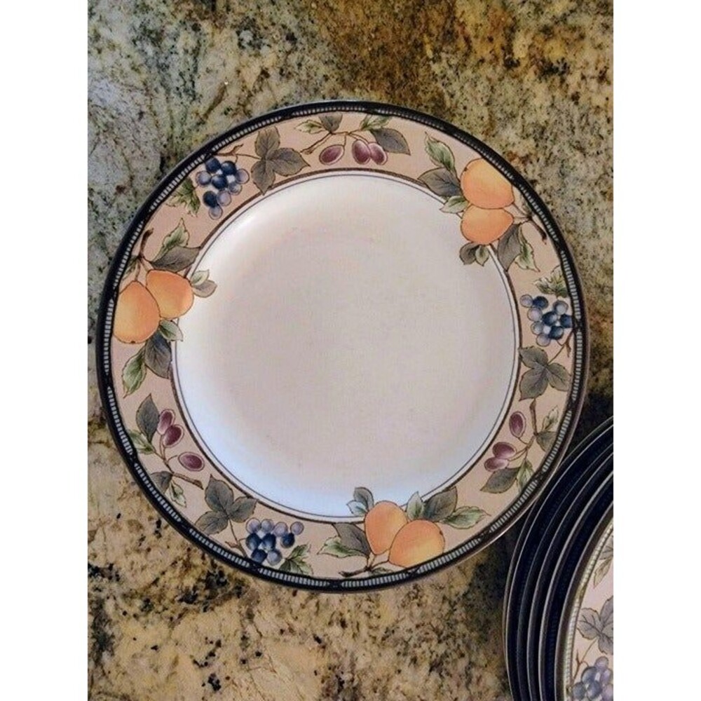 4 MIKASA INTAGLIO GARDEN HARVEST CAC29 RIMMED SOUP PASTA BOWLS 9 3/8"